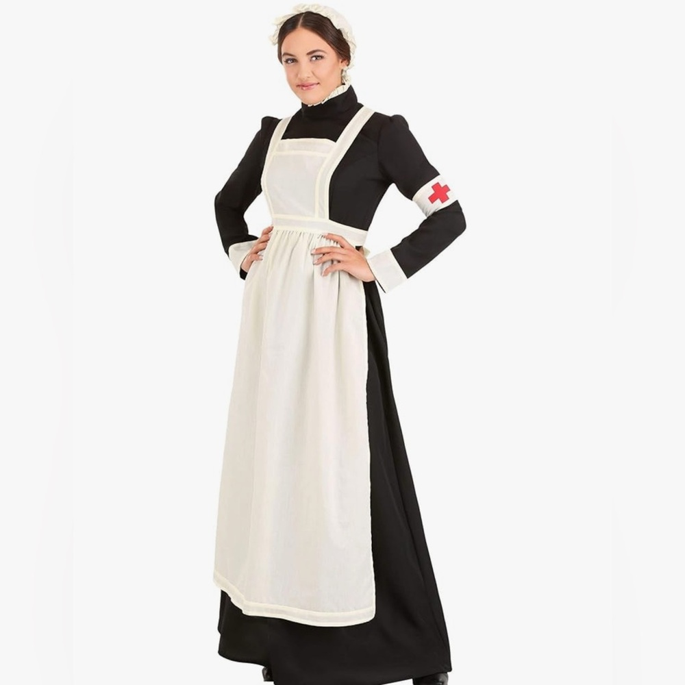 Kids Florence Nightingale Nurse costume dress, apron, arm band, and  bonnet.